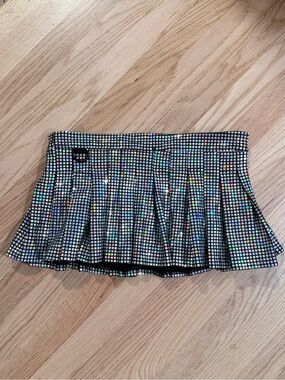 Holographic Sequin Pleated Mini Skirt - Black